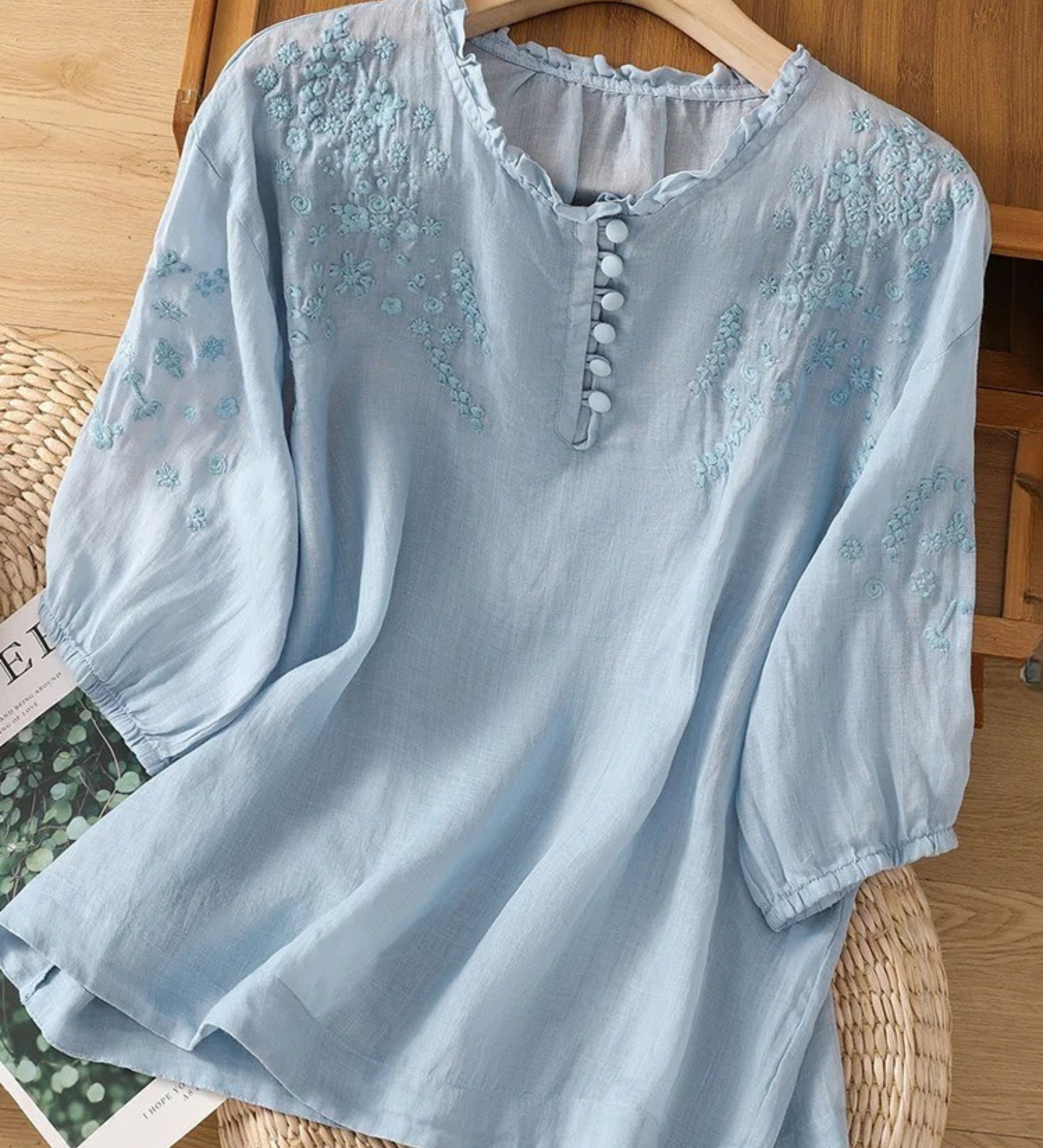 Dervla - Embroidered Linen Blouse