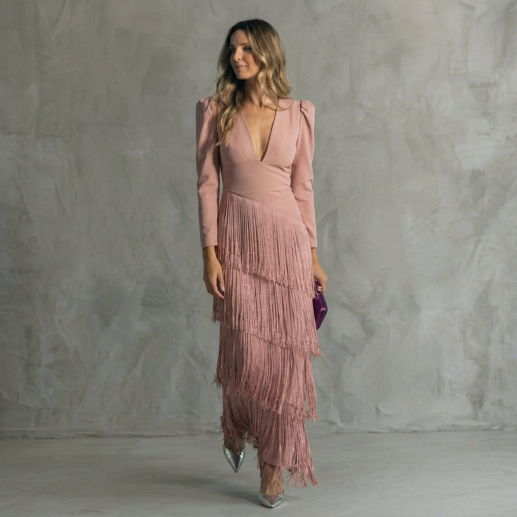 Muireann - V-Neck Fringe Dress